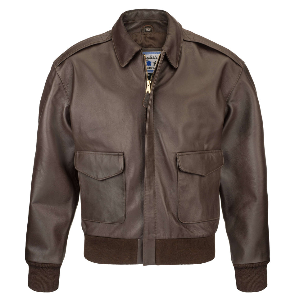 Taylor's Leatherwear A299 A2 Brown Goatskin Vintage Style Bomber Jacket