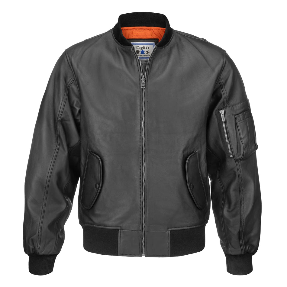 Taylor's Leatherwear MA-1 Black Sheepskin Leather Flight Jacket
