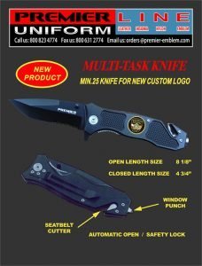 PREMIER EMBLEM - Custom Logo Tactical Knife - PK3332BKLG - LARGE