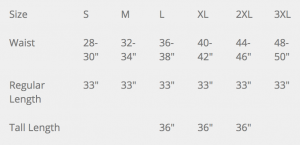 PROPPER Wildland Overpant Size Chart
