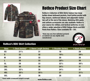Rothco BDU Shirts-Size Chart